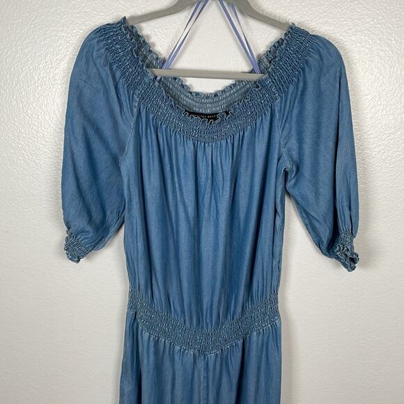Walter Baker Tencil Chambray off the shoulder wide leg crop jumpsuit NWT medium - Picture 2 of 10